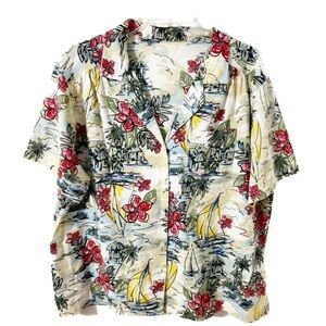 Unbranded Short Sleeve Button Front Pointed Collar Hawaiian Shirt 🌺 🌴 ⛵️